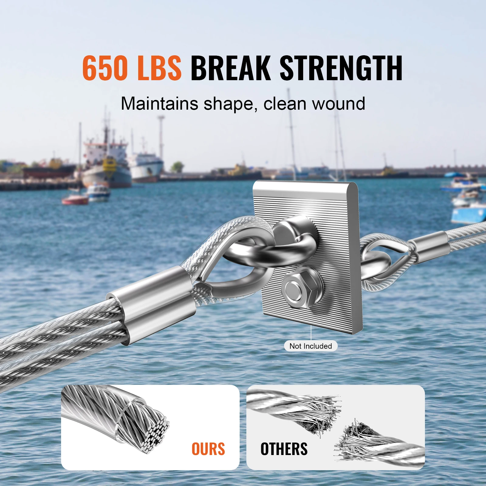 VEVOR Kit de Cables de 3,18 mm Cable de Acero Inoxidable 304 de 30,5 m con 59 Accesorios, Resistencia a la Rotura de 2,9 KN, 7 x 7 Hebras, Cable de Grado de Construcción para Aeronaves para Pasamanos