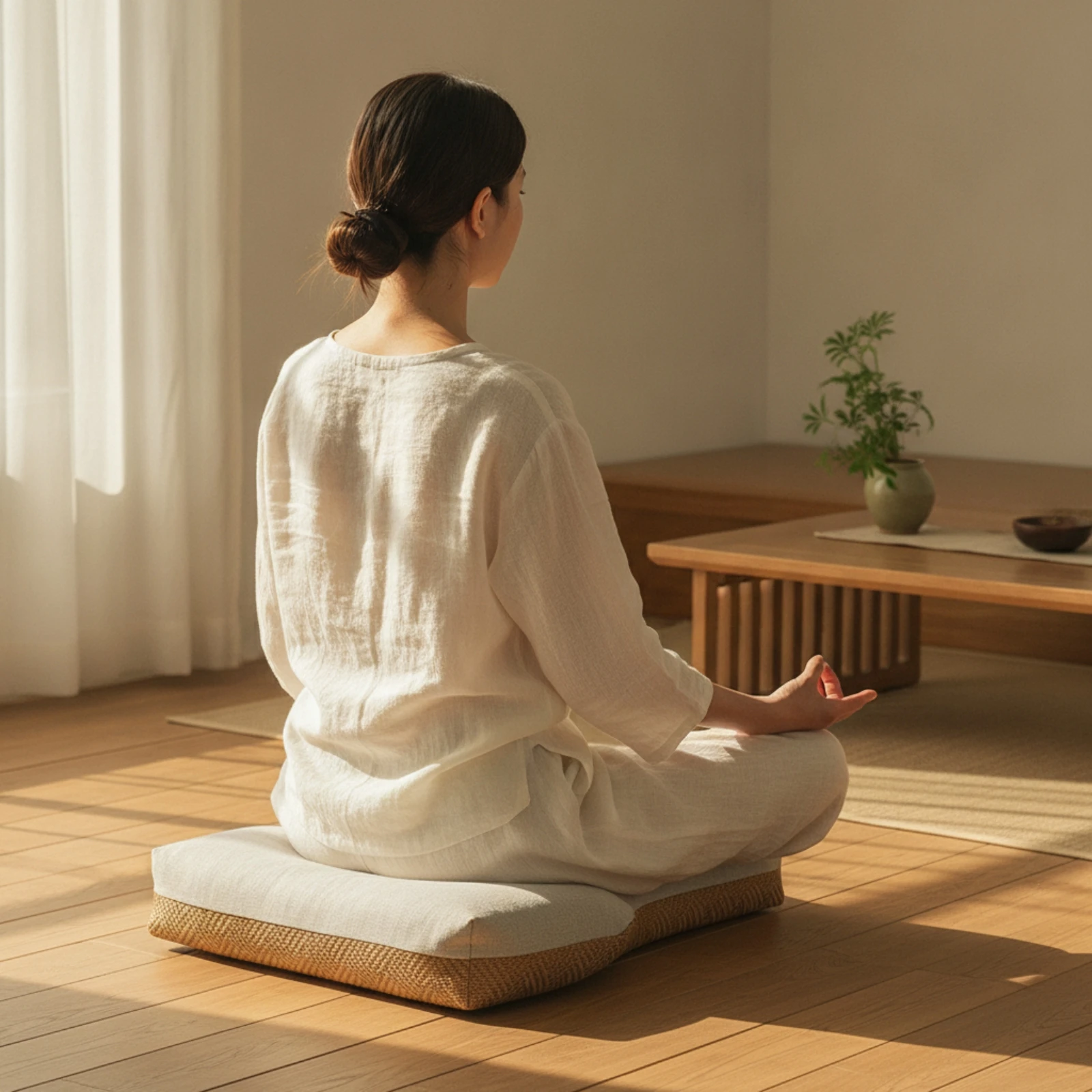 T-Shaped Meditation Cushion Firm Support L-Shaped Meditation Cushion Hip Opening Natural Filling for Meditators