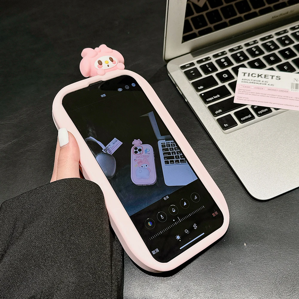 For iPhone 16 15 14 13 12 Pro Max 11 Cute 3D Cartoon My Melody Relieve Stress Cover Soft Silicone Case