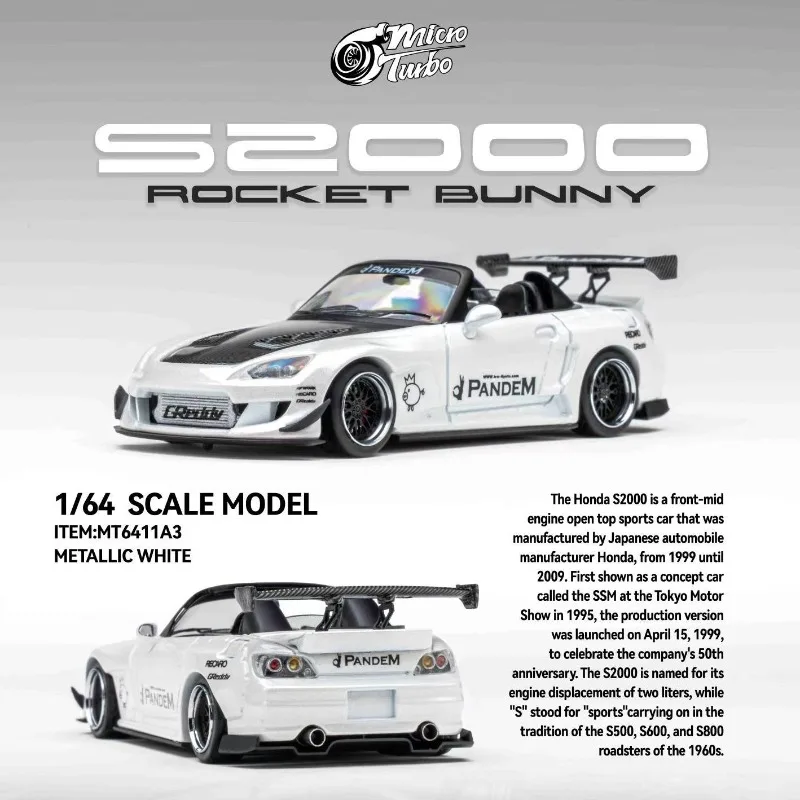

Micro Turbo 1:64 Honda S2000 AP1 Rocket Rabbit Cast Alloy Car Model, a gift for friends, an adult collection piece.
