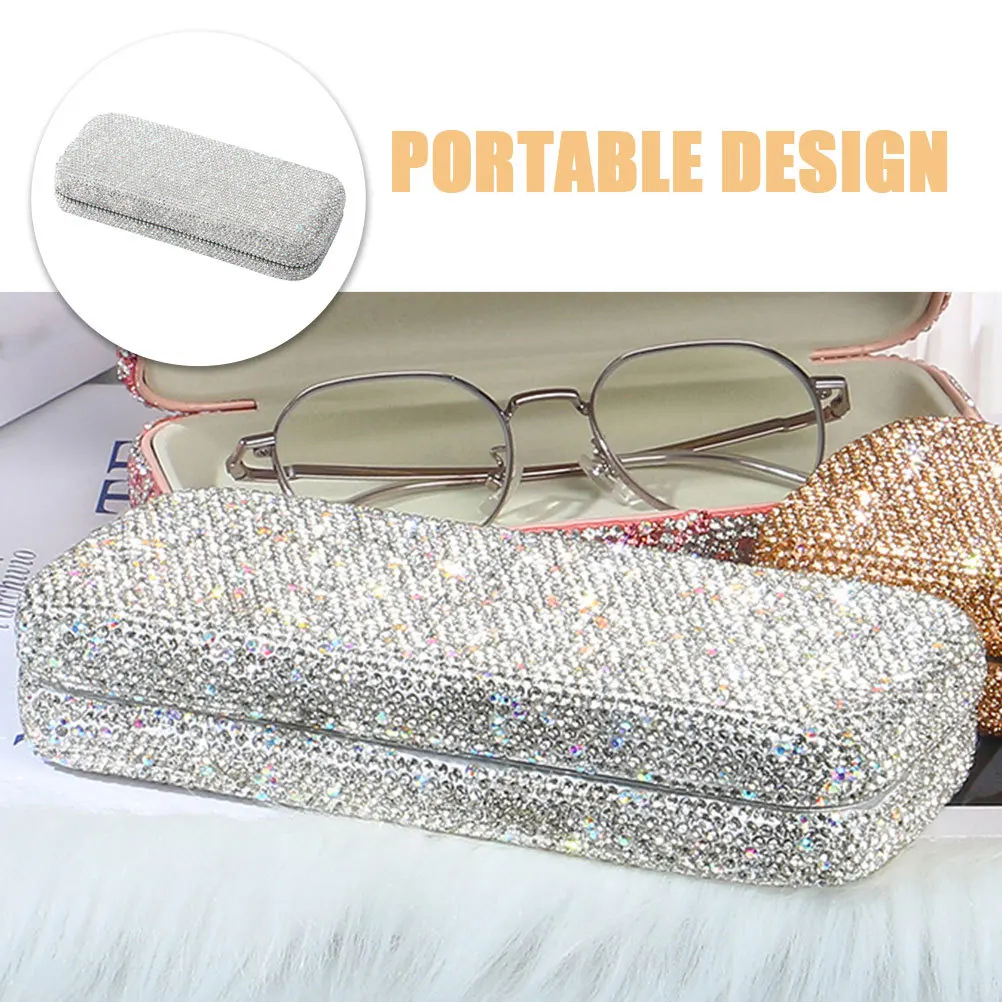 

Hard Shell Eyeglass Case for Car Stylish Rhinestone Glasses Holder Protects Sunglasses and Reading Glasses on The Go