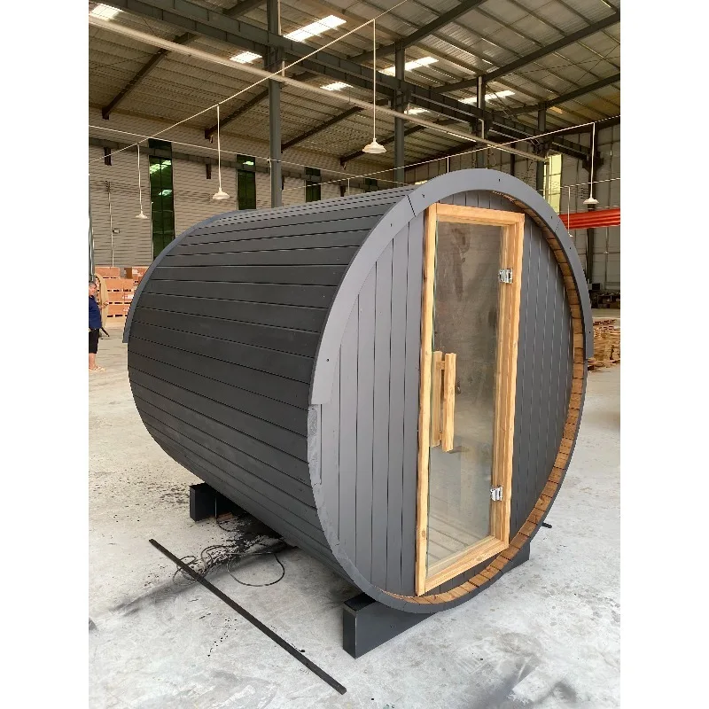 Barrel Sauna Thermo Spurce Outdoor Sauna Room Solid Wood Sauna for 4-6 Person