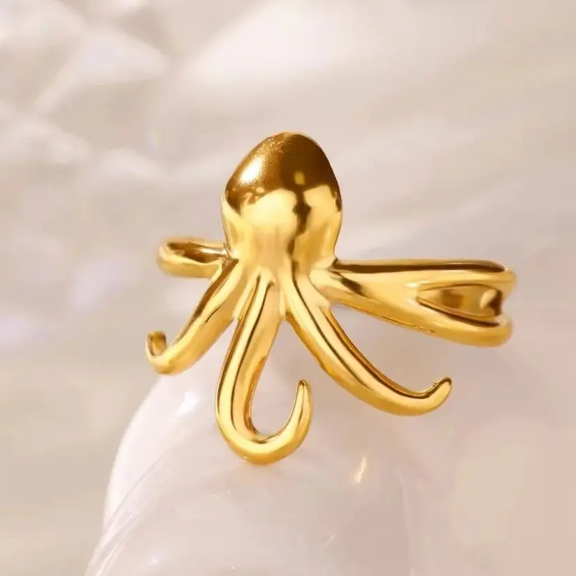 Octopus Rings for Women Smooth Tentacles Stainless Steel Octopus Ring Vintage Charm Jewelry Anti Allergic Accessories anillos