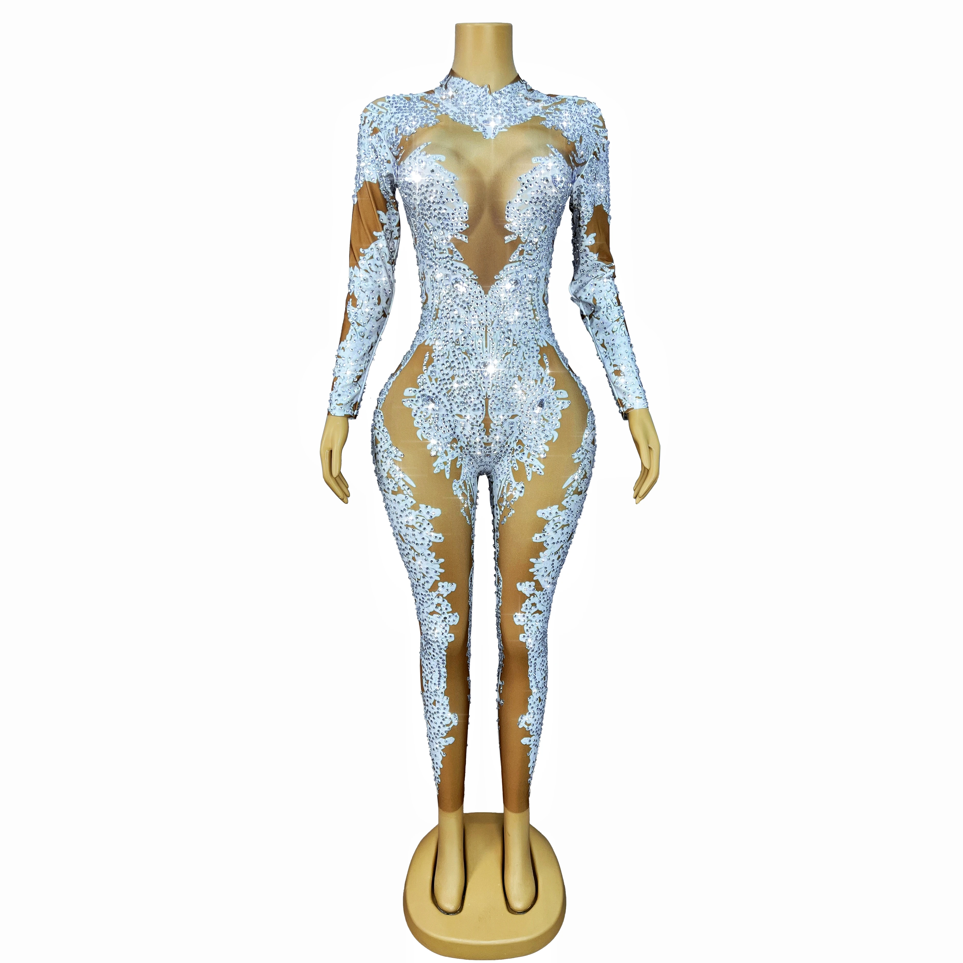 

Роскошный наряд для выступления на сцене, боди с блестящими стразами и длинными рукавами, женский костюм для вечеринки, танцевальная одежда для ночного клуба, Baiputao