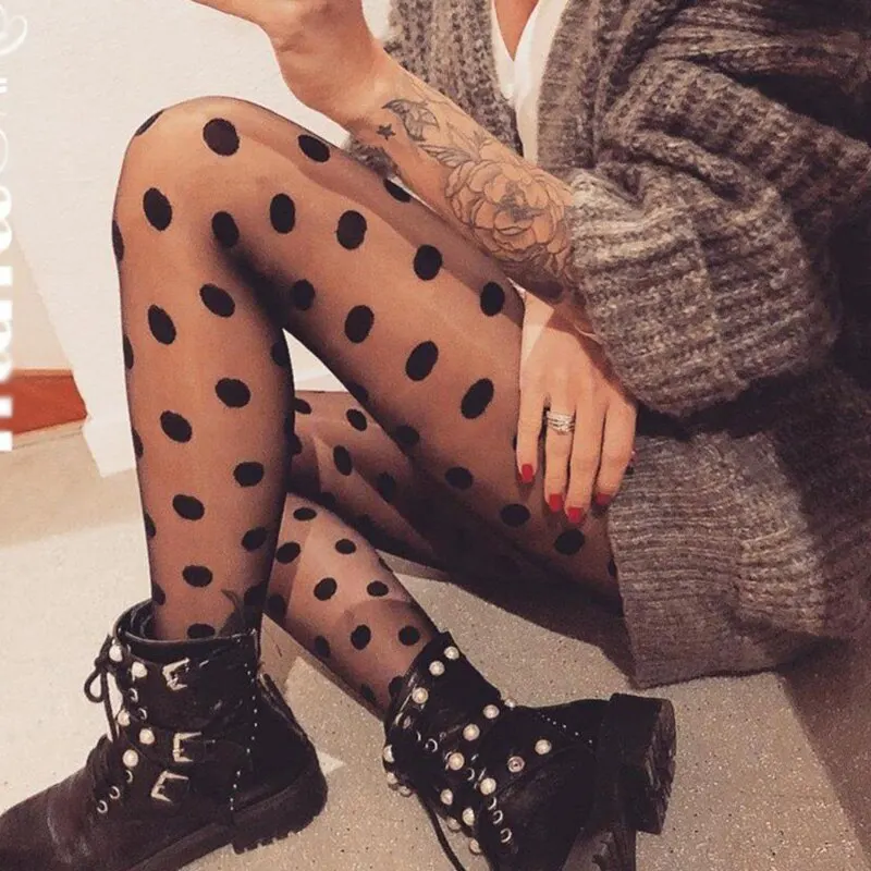 1 Piece Sexy Women Pantyhose Tights Seamless Sexy Lace Mesh Fishnet Summer Nylon Dot Print Tight Stocking Female Hosiery image 3