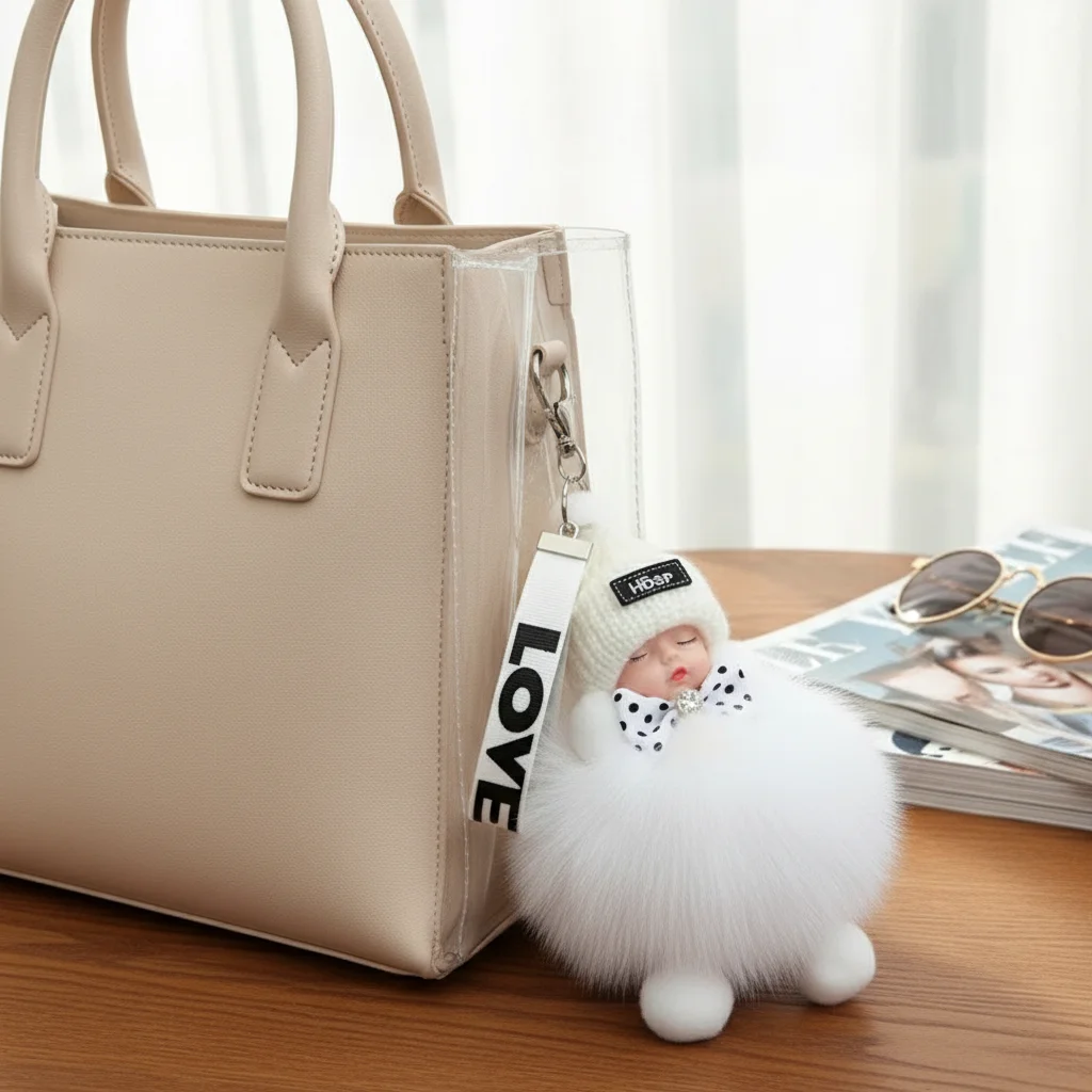 

Милый пушистый плюшевый брелок-кукла для женщин и девочек, брелок для сумки, брелок для ключей от машины, брелок-спящий малыш, подвеска для сумки, подарок, украшение