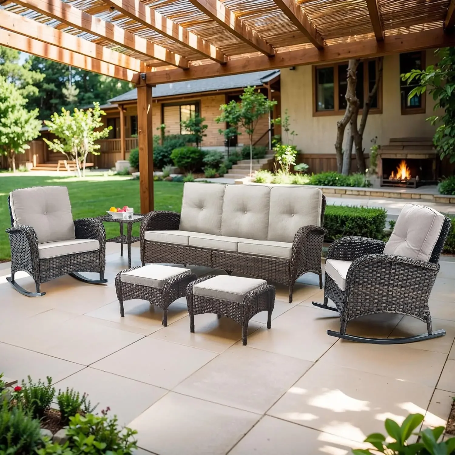 Outdoor Couch Patio Furniture - Wicker Sofa with Removble Cushion, 3 Seater Rattan Couch with Deep Seat Hight Backrest, All-Weat