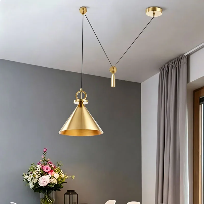 Postmodern Lamp Funnel-Shaped Dining Room Pendant Light Bedroom Study Hallway Light Creative Raising Pulley Droplight