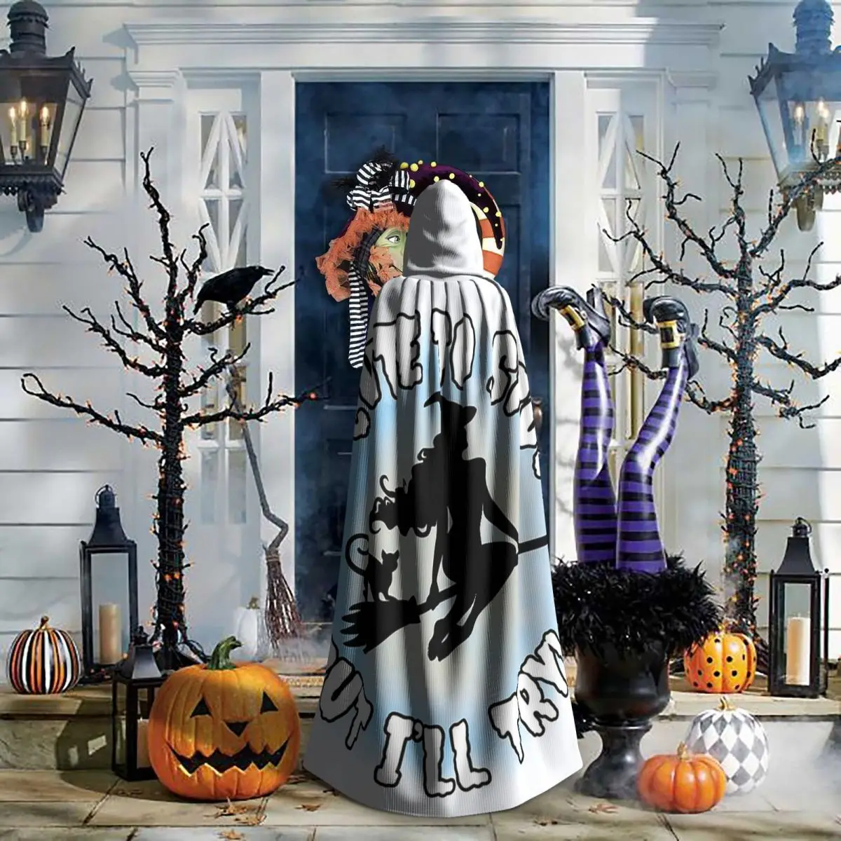 Halloween bonito bruxa engraçado para mulheres frit-te longo com capuz capa bruxa traje medieval cosplay capa halloweencoat adulto unisex