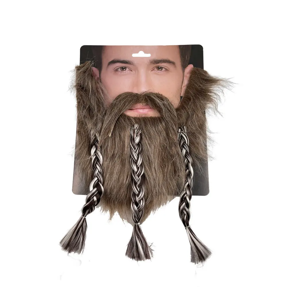 Barba completa engraçada com 3 tranças guiador bigode marrom pirata barba feriado dança festa adereços