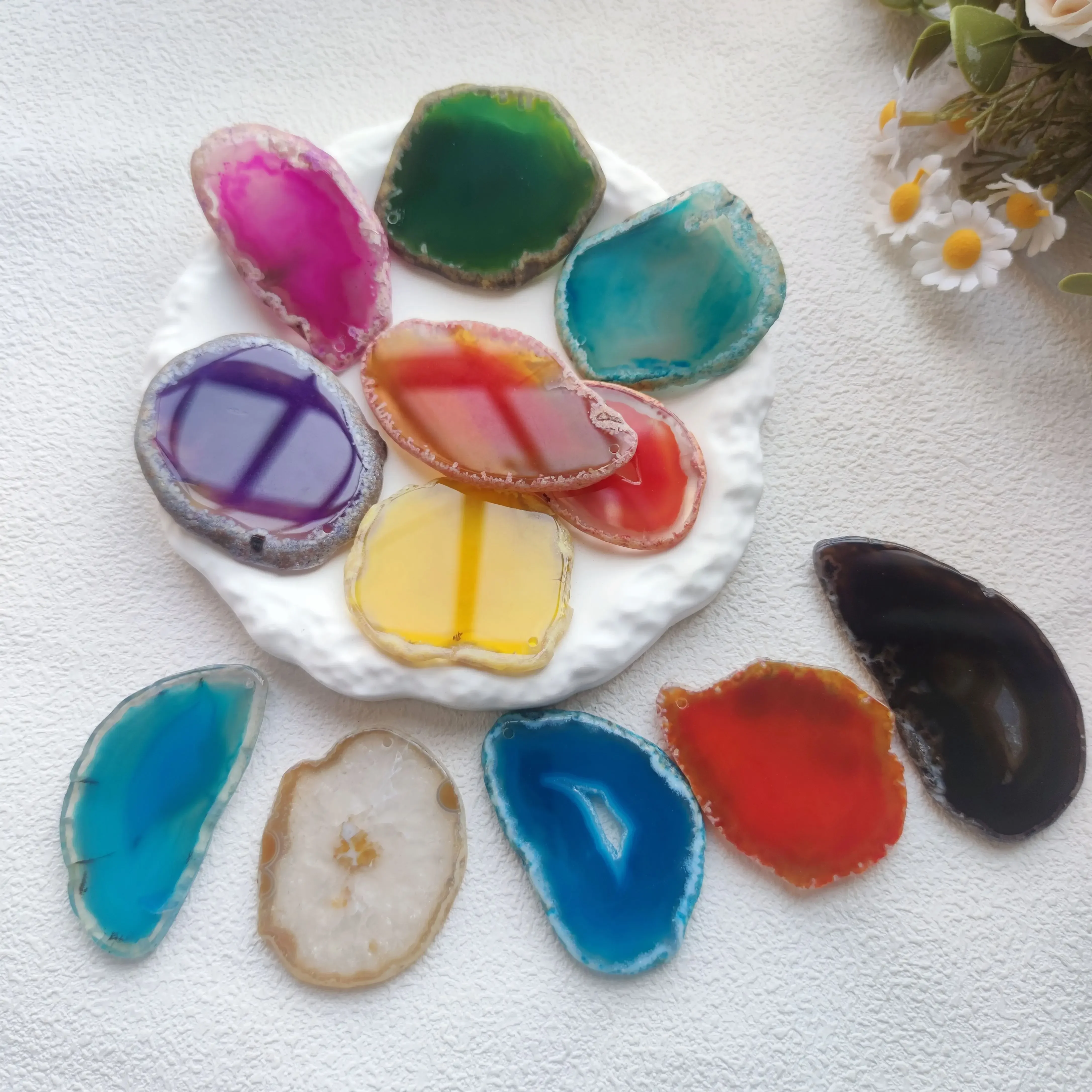1pc Natural Agate Geode Polished Irregular Crystal Slice Stone With hole DIY Pendant Mineral Home Decoration Healing Crystal