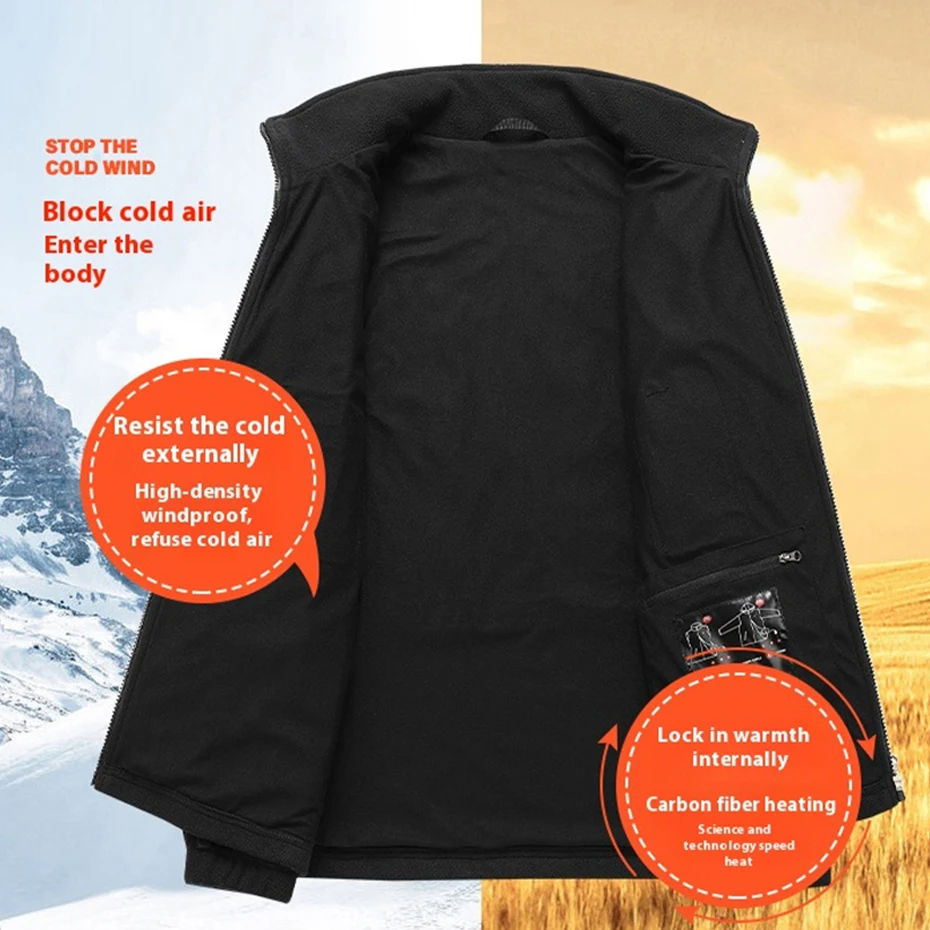 USB Heating Jacket Men Winter Electric Heated Jackets Infrared 9 Heating Areas Jacket Fashion Casual Fleece Coat Male