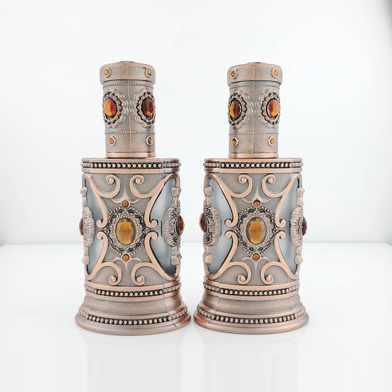 Creative Antique Copper Coffee Jewel Splicing Spray Perfume Bottle 40ml Metal Sub Packaging Storage Bottle Decoration