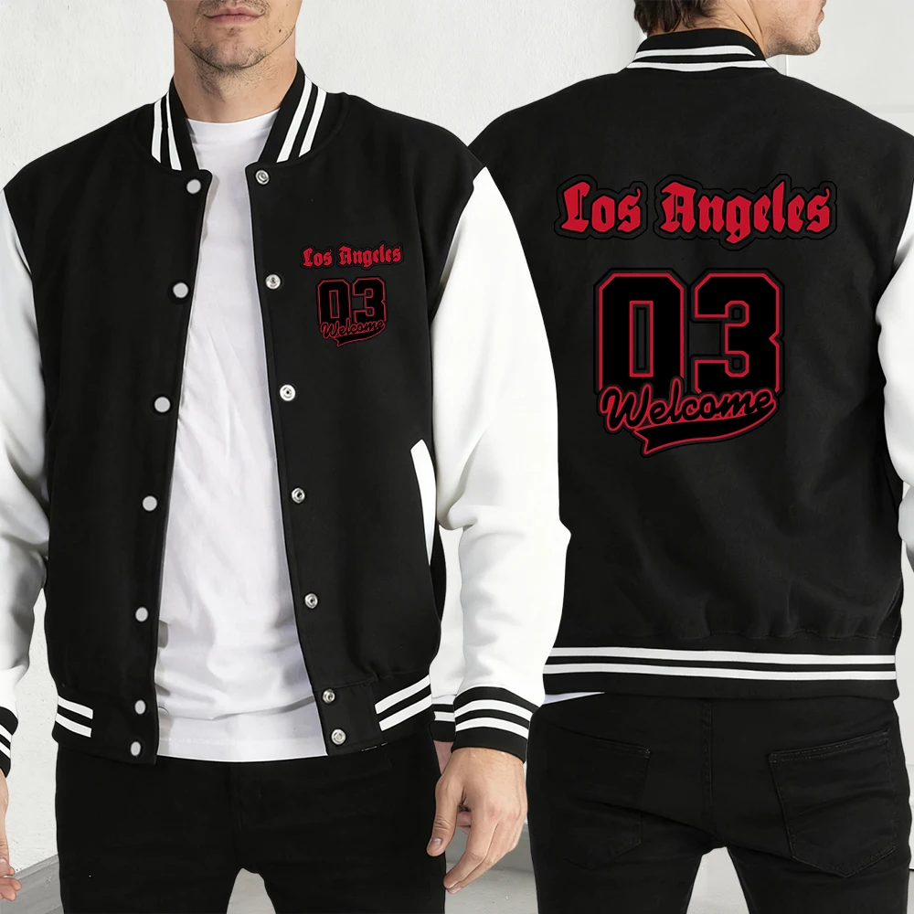 

Welcome To Los Angeles Number 03Baseball Jersey Men Personality Jacket Fashion Fleece American Top Unisex Warm Loose Clothing