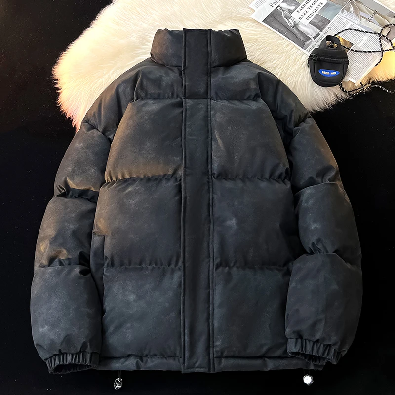 Parka coupe-vent en coton rembourré pour hommes, veste optique chaude, vêtements d'extérieur minces à fermeture éclair, pardessus monochrome décontracté, hiver, nouveau, 2024