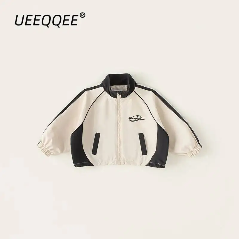 

Весенне-осенние детские куртки для мальчиков от 1 до 10 лет, повседневные пальто на молнии с надписью в стиле пэчворк, корейские топы, верхняя одежда для малышей, детская одежда