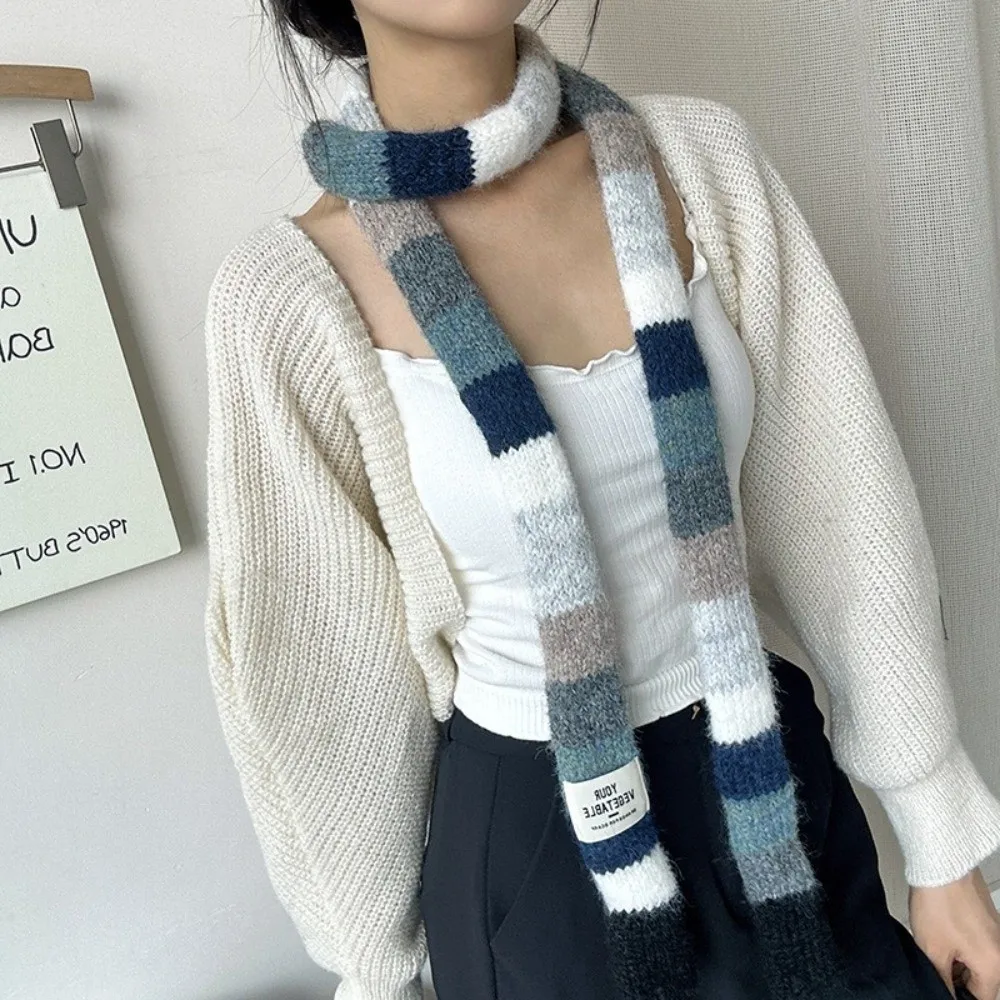 Harajuku Style Y2K Striped Scarf Rainbow Color Collocation Clothing Accessories Long Narrow Scarves Scarf Accessories Sweet Cool