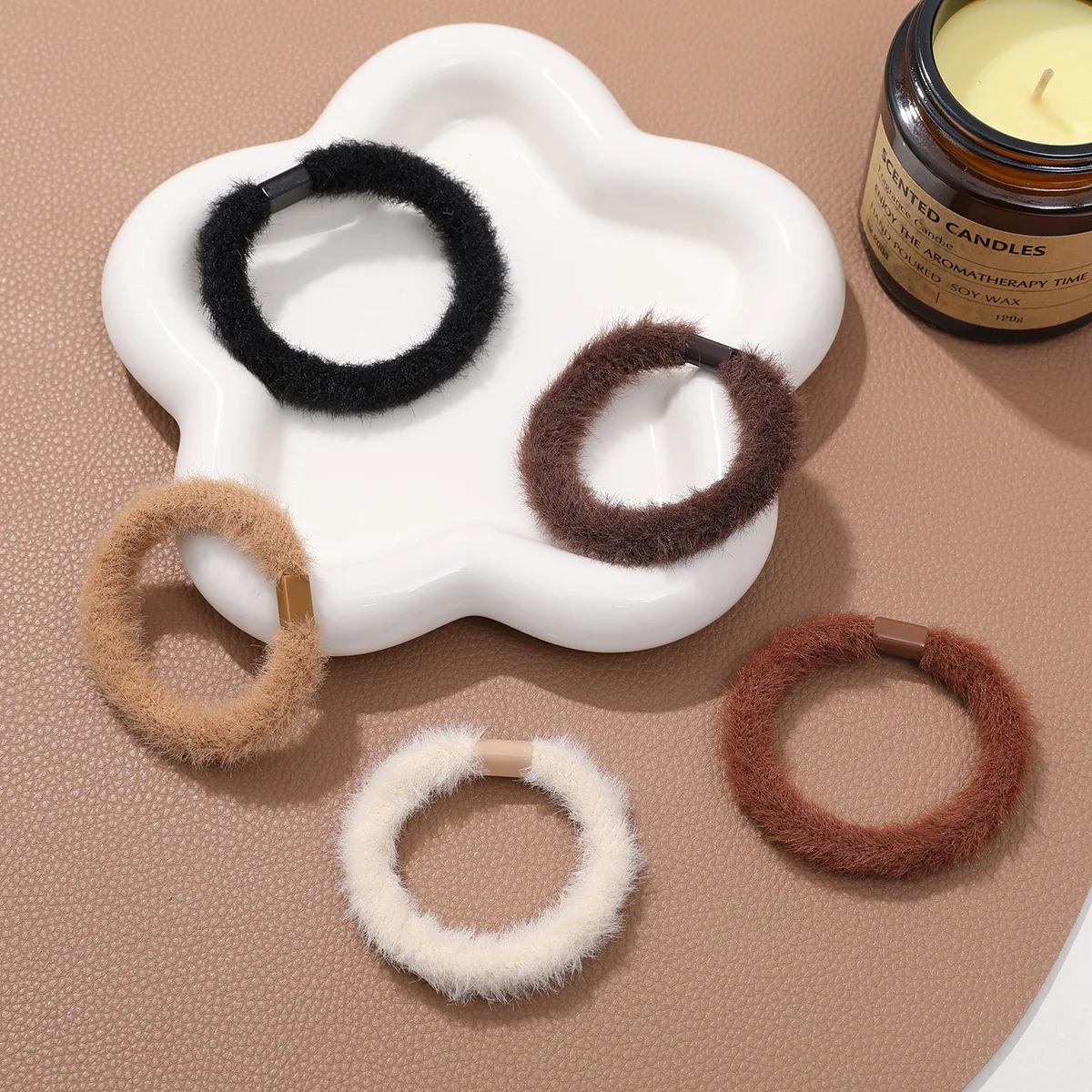 5pcs korean style chill plush hair ties for women cute hair accessories for girls female barrettes