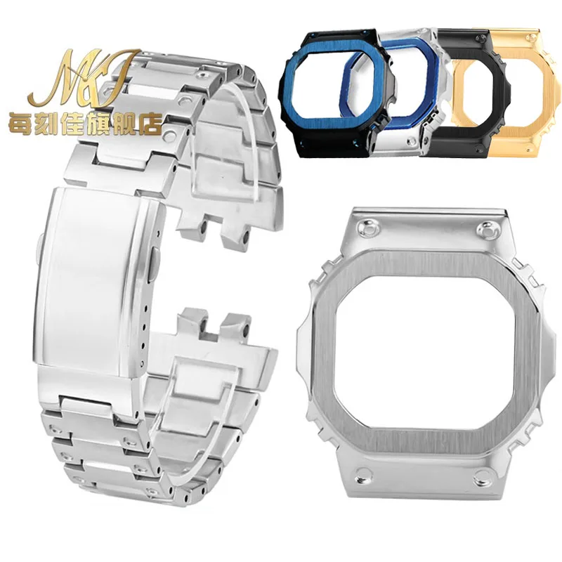 

Stainless steel watch strap set For Casio G-SHOCK 3459 GMW-B5000 soild metal black silver blue gold Watchband case Watch Chain