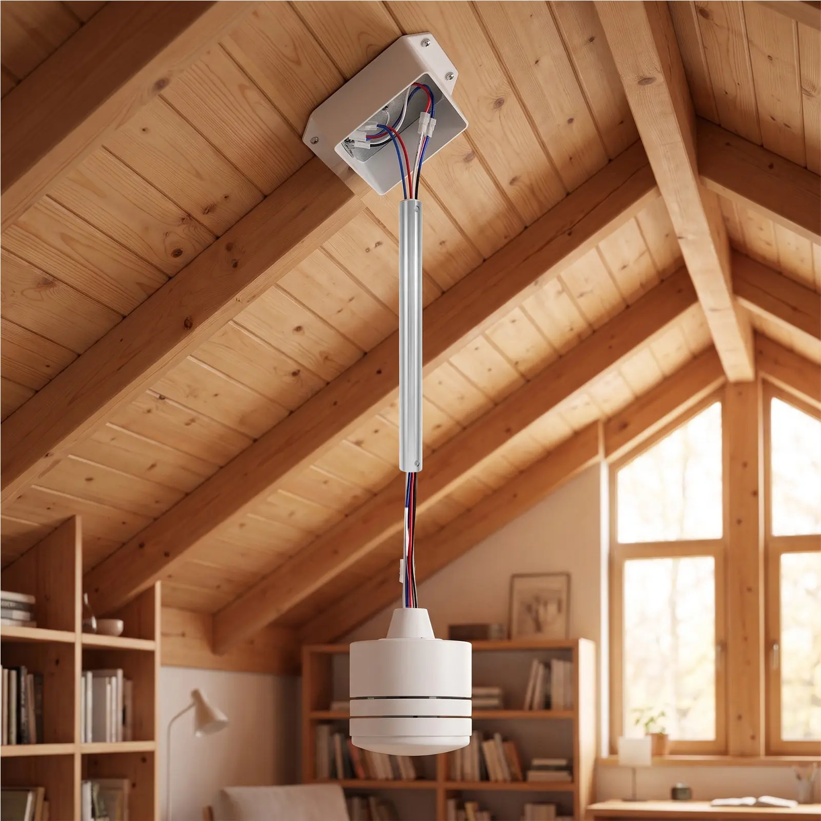 Ceiling Fan Downrod Extension Rod 12 Inch with Wiring Harness Sturdy Metal Fan Extension for Vaulted Ceiling Bedroom Living Room
