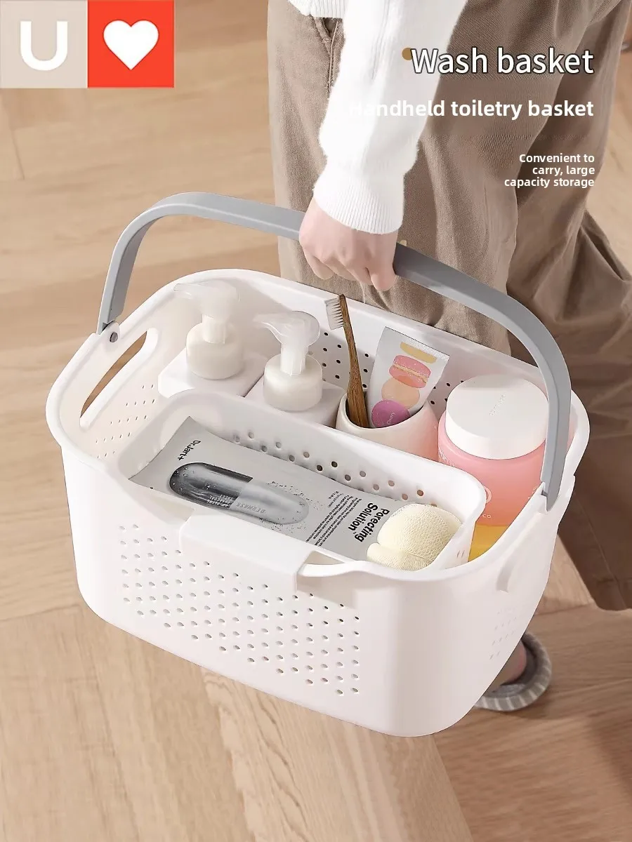 

Портативная пластиковая корзина для хранения ванной комнаты, для туалетных принадлежностей и мелочей, органайзер для студенческой ванной комнаты