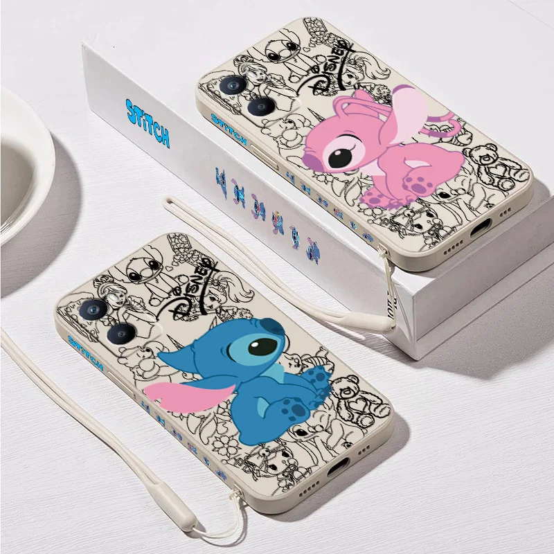 Disney Stitch Angel Cute Funda Soft Phone Case For OPPO A1K AX7 A9 12 15 16 31 52 53 54 57 72 73 74 76 93 94 96 Liquid Left Rope