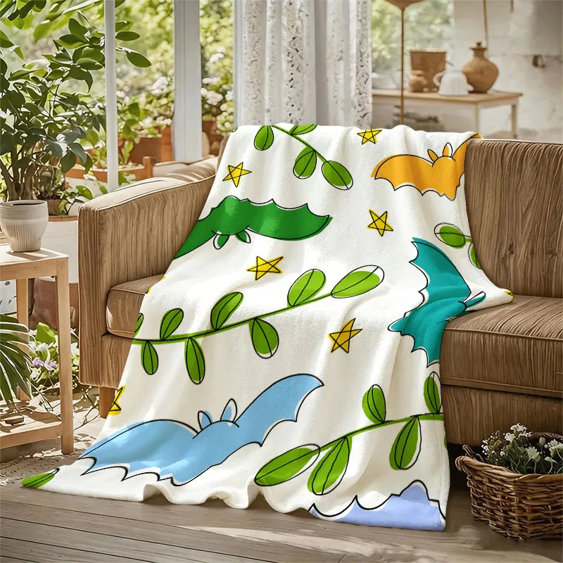 Colorful Bat Foliage Print Flannel Blanket Warm Soft Halloween Christmas Decorative Couch Warm Cozy All-Season Gift