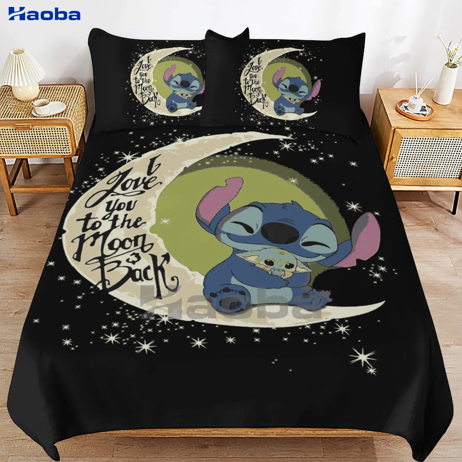 I LOVE YOU TO THE MOON AND BACK Three Piece Bedding Set Children or Adults for Beds Quilt Covers Birthday Gifts for Women Men