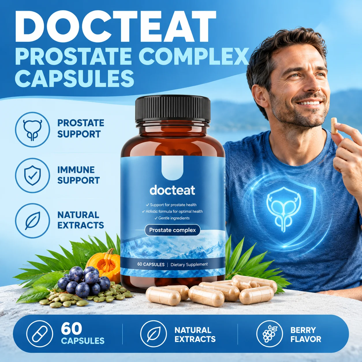 Docteat Prostate Complex Capsules with Prostate Health Support Urine Flow Promotion & Sexual Function Support for Man 60 Pcs