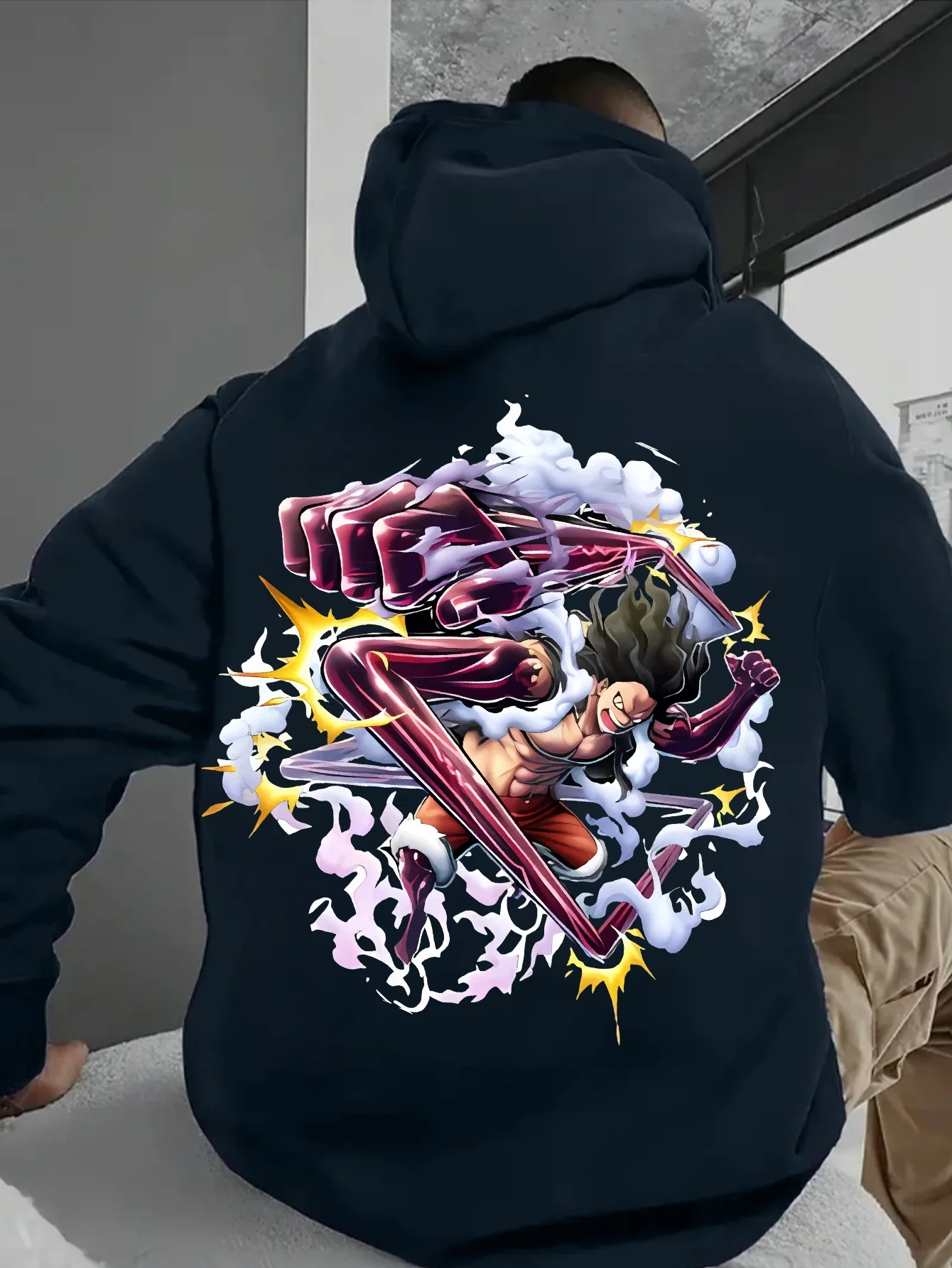 

ONE PIECE Men's Anime Printed Street Hooded Sweater Loose Autumn and Winter Hooded Sweater Street Fashion Sweater