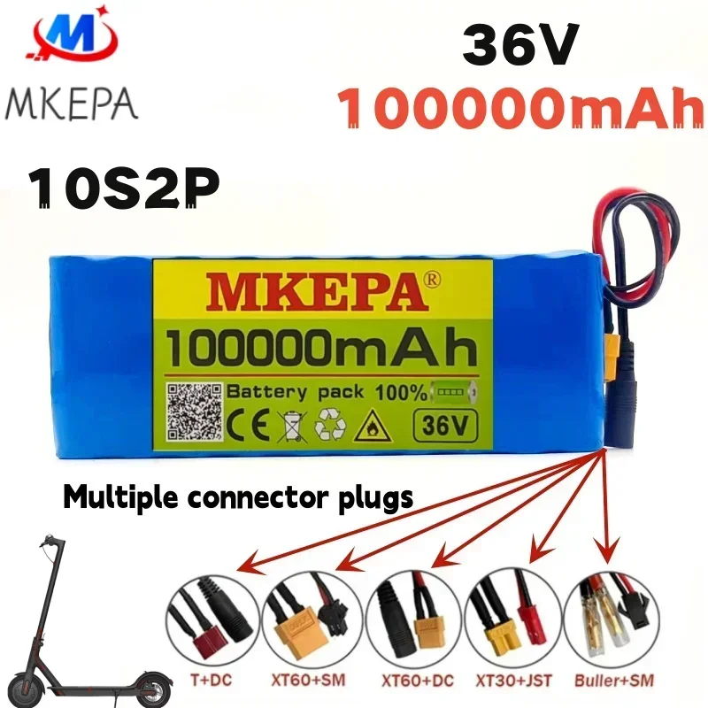 Batería de litio para patinete eléctrico, pila de 36V, 100000mAh, 36v, 500W, 10s2p