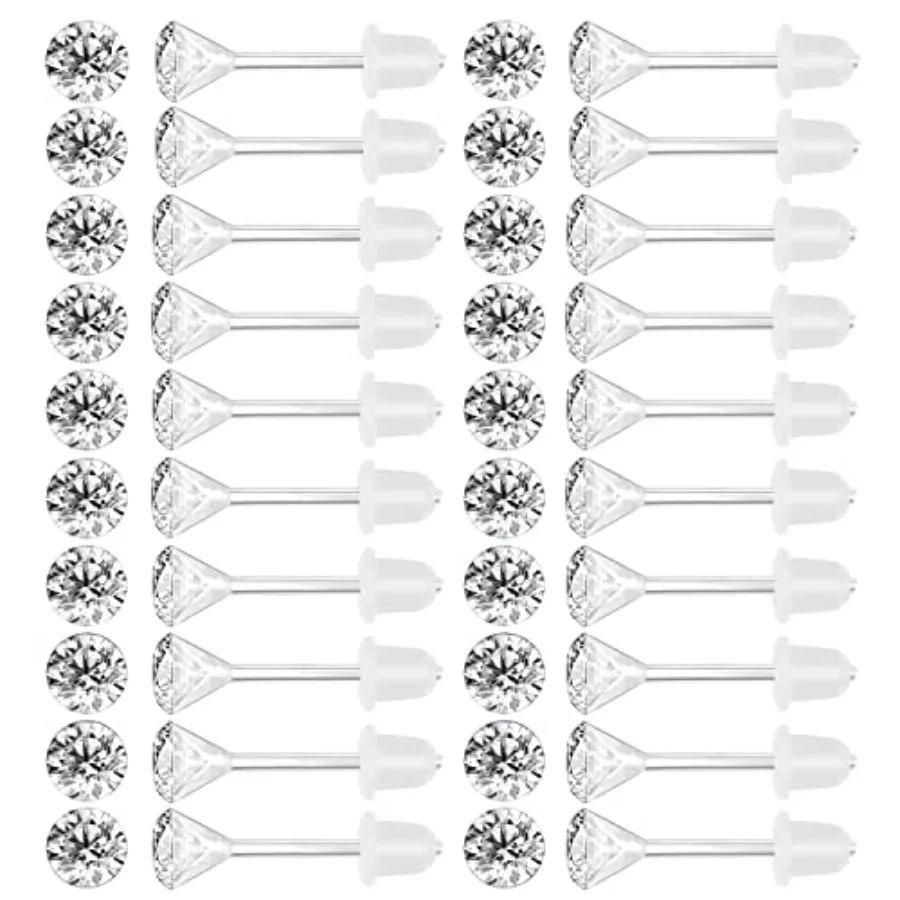 

40 Pcs Colorful Earrings Cubic Zirconia Earrings Studs Hypoallergenic With Plastic Post For Women Multipack