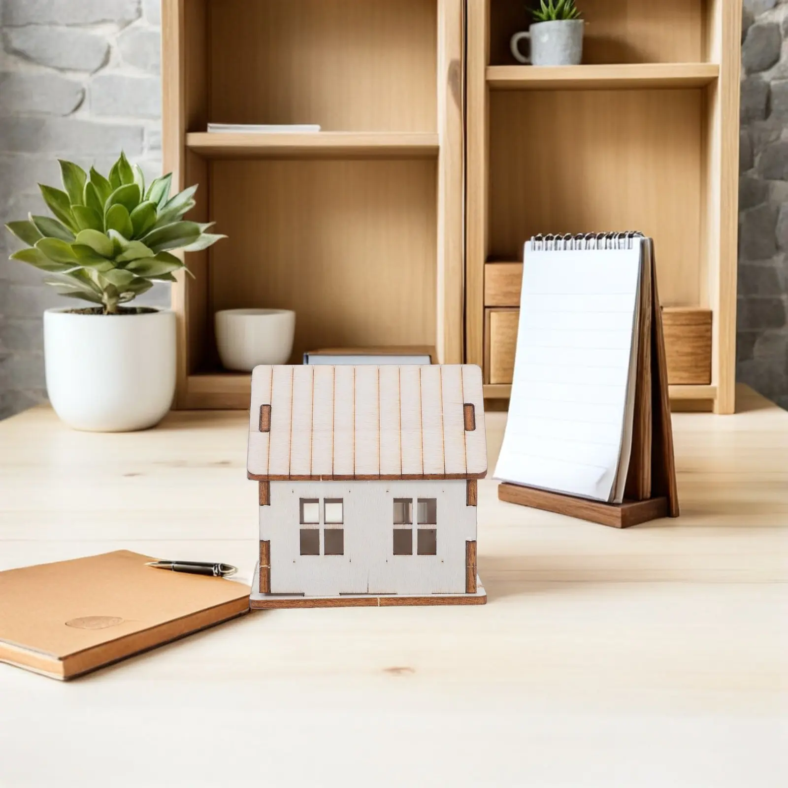 Miniaturowy Drewniany Domek Zestaw DIY 3D Świąteczna Chatka Puzzle Ręcznie Robiony Model do Składania Dekoracja Domu Ozdoba na Biurko do Biura