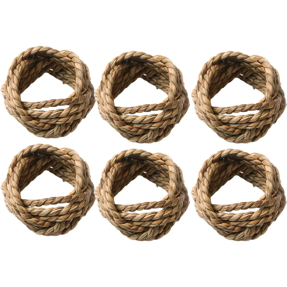 

6pcs Woven Straw Napkin Napkin Holder Holder Buckles Practical Family Gathering Birthday Party Table Decor