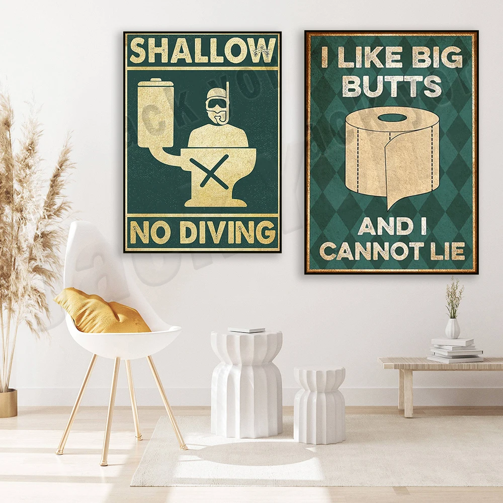 Diving shallow no diving poster, vintage diving art, fun diving bathroom wall decor, funny toilet paper, toilet bathroom sign