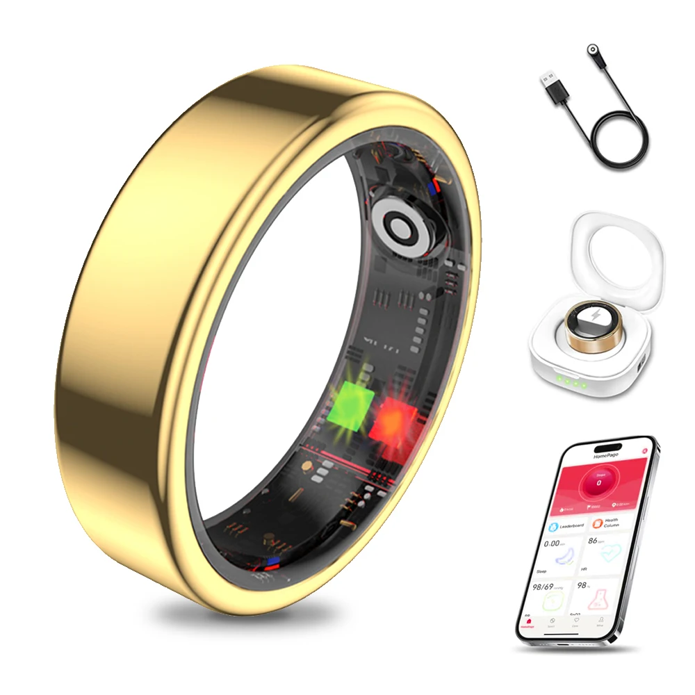 Cincin Kesehatan Pintar AI Ultra-tipis Titanium untuk Wanita Pria, Oksigen Darah, Tekanan Darah, Pemantauan Tidur, Penghitungan Langkah, Tahan Air Ip68