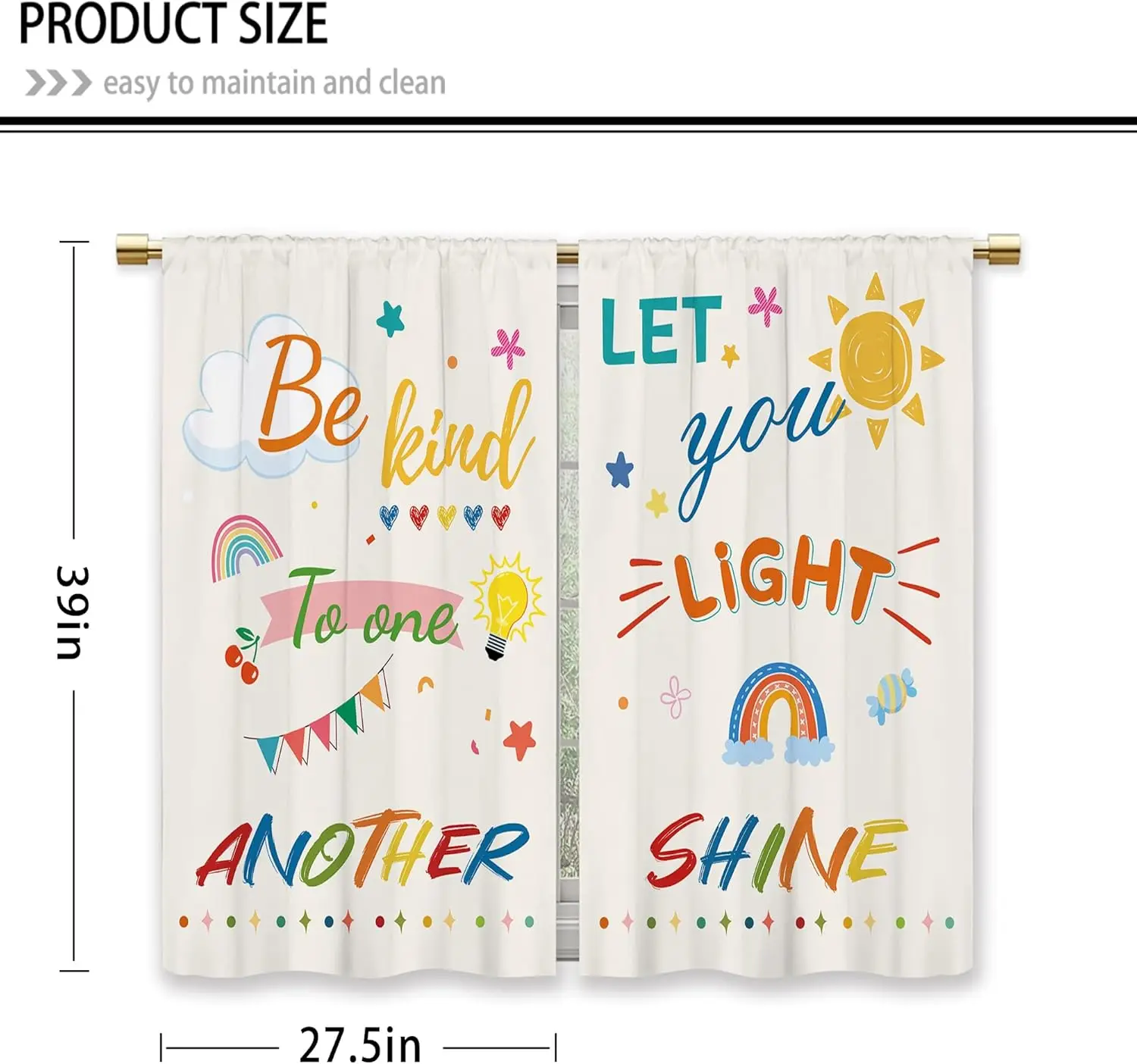 Colorful Inspirational Kids Kitchen Curtains Quotes Small Short Cafe Window Curtains Cute Child Cartoon Motivational Rainbow Sun
