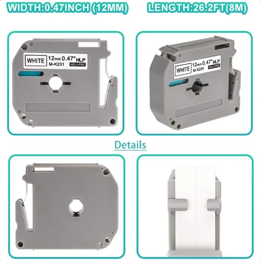 브라더 P 터치 M 테이프 MK231 MK231s MK231 MK231 M231 12mm 0.47 화이트 호환 라벨 메이커 테이프 교체용 4개