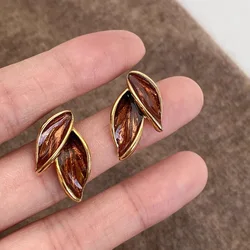 New 925 Sterling Silver Stud Earrings Brown Leaf Autumn Golden Geometric For Women Girl Gift Jewelry Dropshipping Wholesale