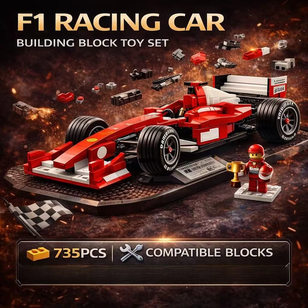 

Brand new 735-piece racing block set for assembling a speed racing car model, compatible with LEGO bricks