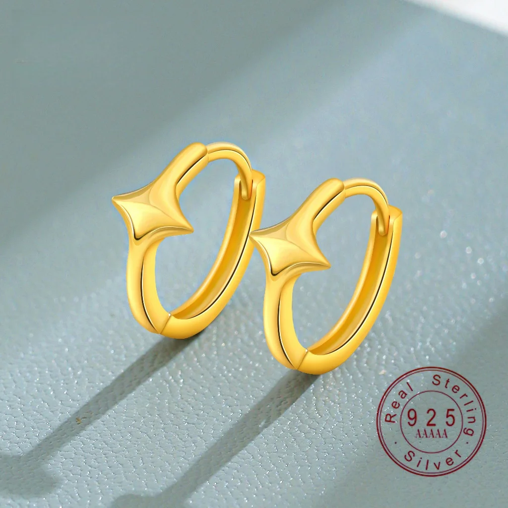 

Серьги-кольца из серебра 925 пробы с звездами | Минималистичные позолоченные серьги-звездочки для женщин