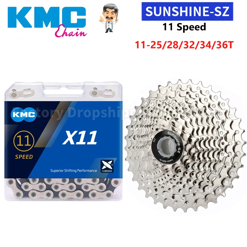 SUNSHINE 11 Speed Road Bike Cassette Sprocket 11-25T/28T/32T/34T/36T X11 11V Original Bicycle Chains Flywheel Kit Parts