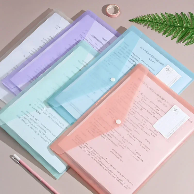 10 Pieces File Bag Plastic 16C A4 Paper Storage Folder PP Transparent Portfolio Policy Briefcase with Label Waterproof File Bag