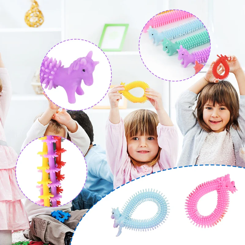 6-24pcs Funny Unicorn Pull Worm Stretch String TPR Rope Kids Birthday Party Favors Gift Children Stress Relief Fidget Toys