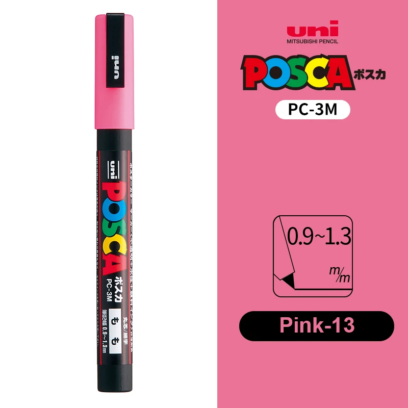 UNI POSCA Marker Pen 12 Kleur Acryl Plumones Rotuladores PC-1M, 3 M, 5 M POP Poster Pen Stof Verf Markers Art Schilderen 1 PC