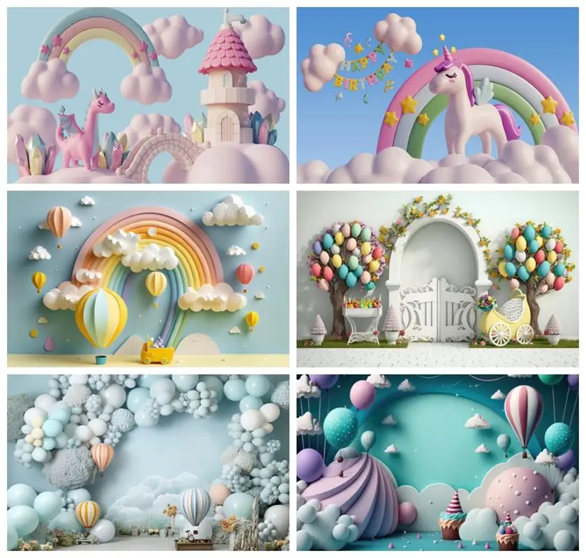 

Laeacco Colored Balloon Backdrop Arch Garland Rainbow Cartoon Fairytale Baby Shower Newborn Portrait Photography Background