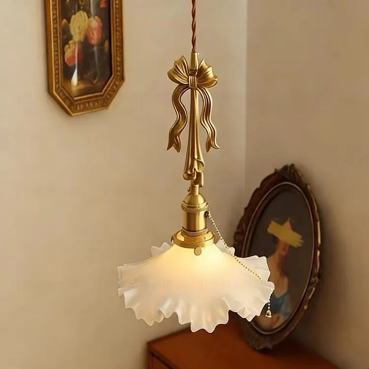 French medieval Nordic full copper bedroom bedside corridor bar counter flower glass designer creative small chandelier