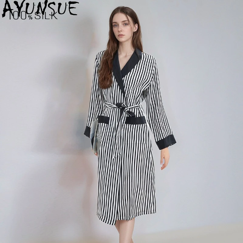 AYUNSUE 100% Mulberry Silk Robes for Women 16MM Silk Bath Robe 2026 Spring Summer Hot Selling Sleepwear Bathrobes Pijamas Mujer