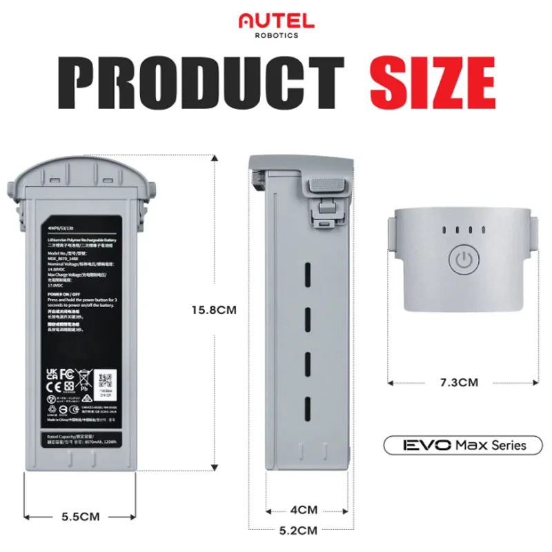 2025 Autel Robotics EVO Max Battery 8070mAh 120Wh -20oC إلى 45oC شحن درجة حرارة Li-Po 4S EVO البطارية