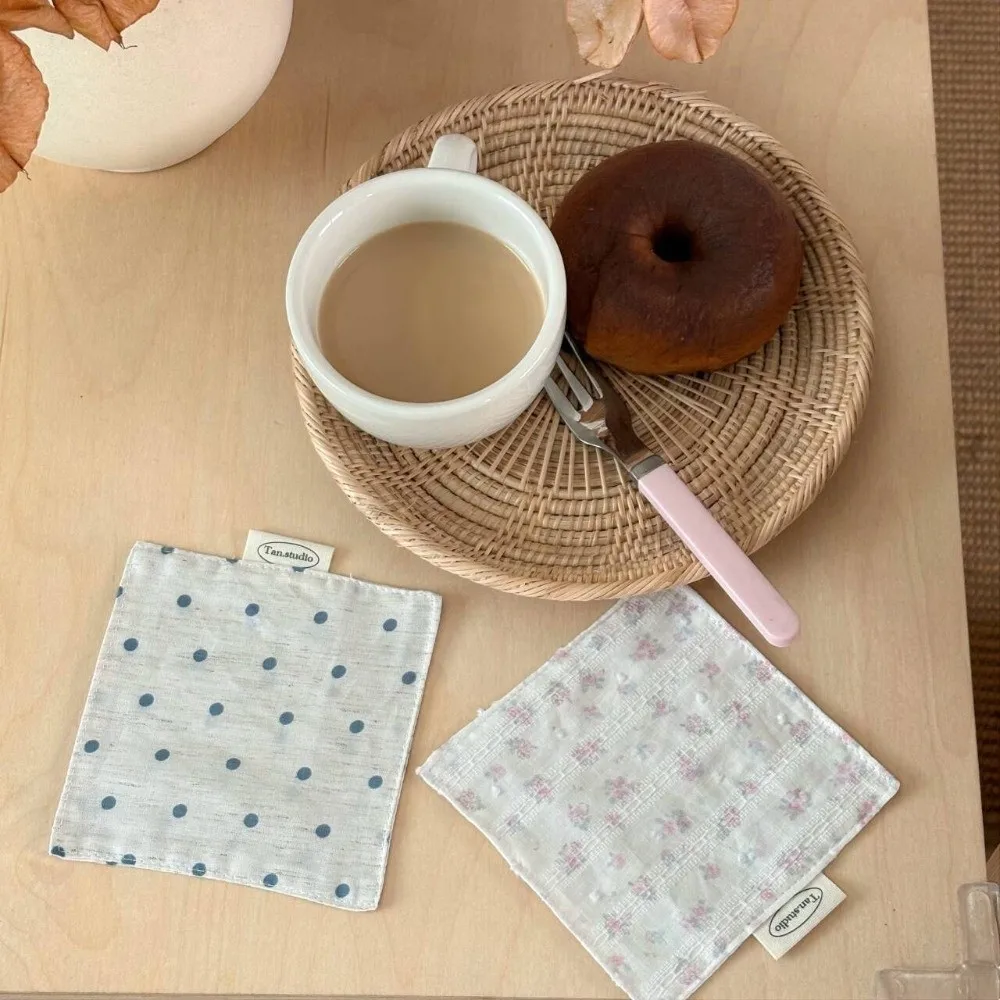 New Floral Cotton Coaster Bowknot Embroidery Table Placemat Stripe Series Non-Slip Western Food Mats Table Decoration
